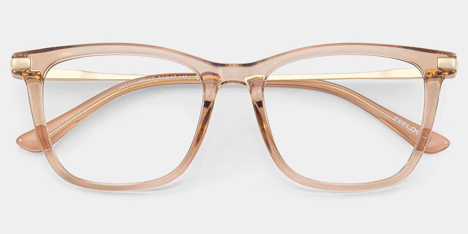 Selena Transparent Beige Rectangle Sparkling Frame Glasses | ZEELOOL1