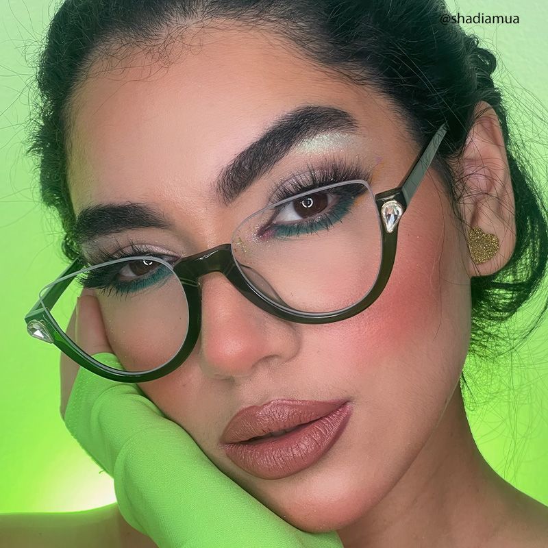 Felicia Cat Eye Green Eyeglasses and Semi-Rimless5