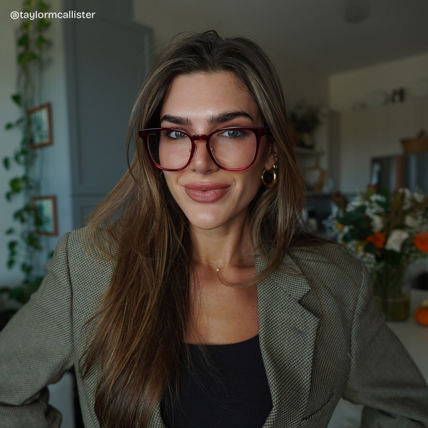 Hailey Red Frame Glasses with Square Frame Online | ZEELOOL7