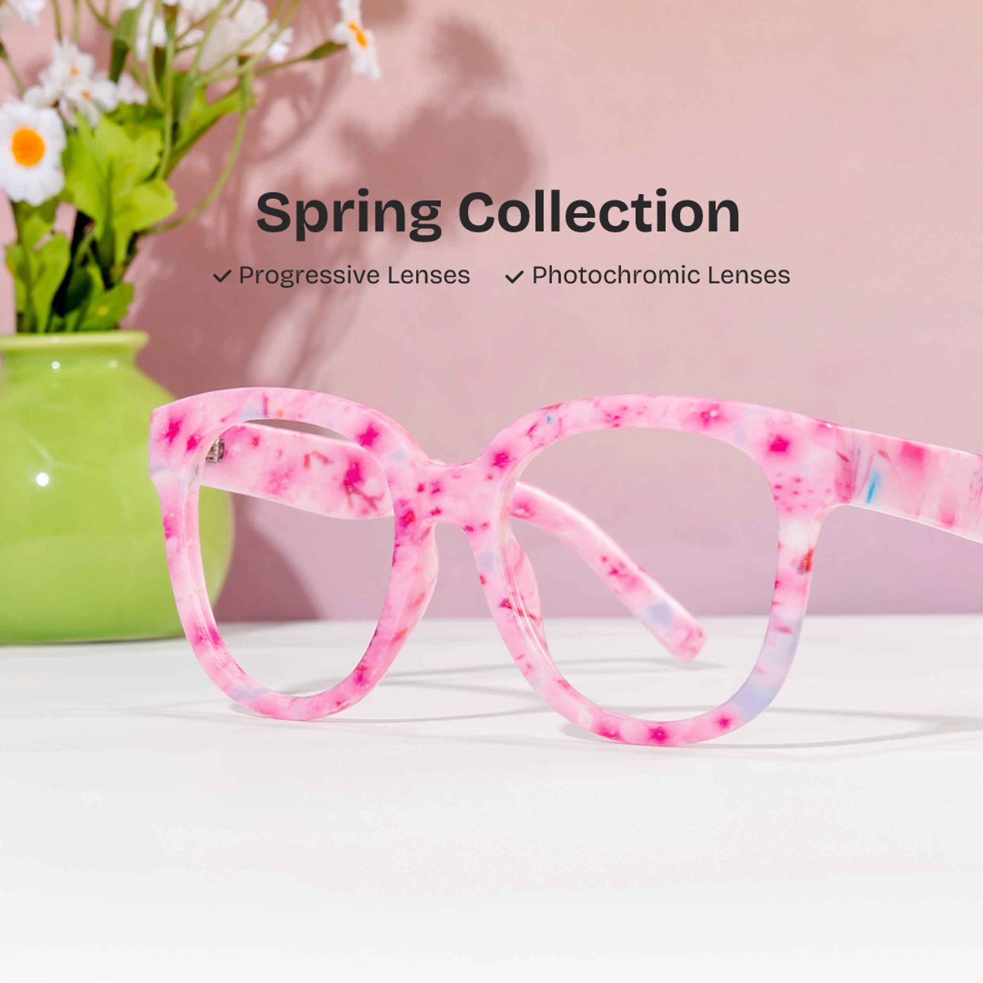 Pink Square Frame Glasses - Harrell on Sale | ZEELOOL UK0