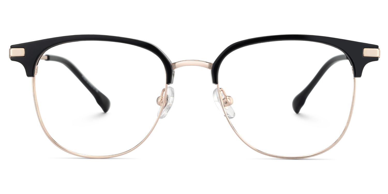 Oversized Browline Glasses With Black and Matte Gold Color1