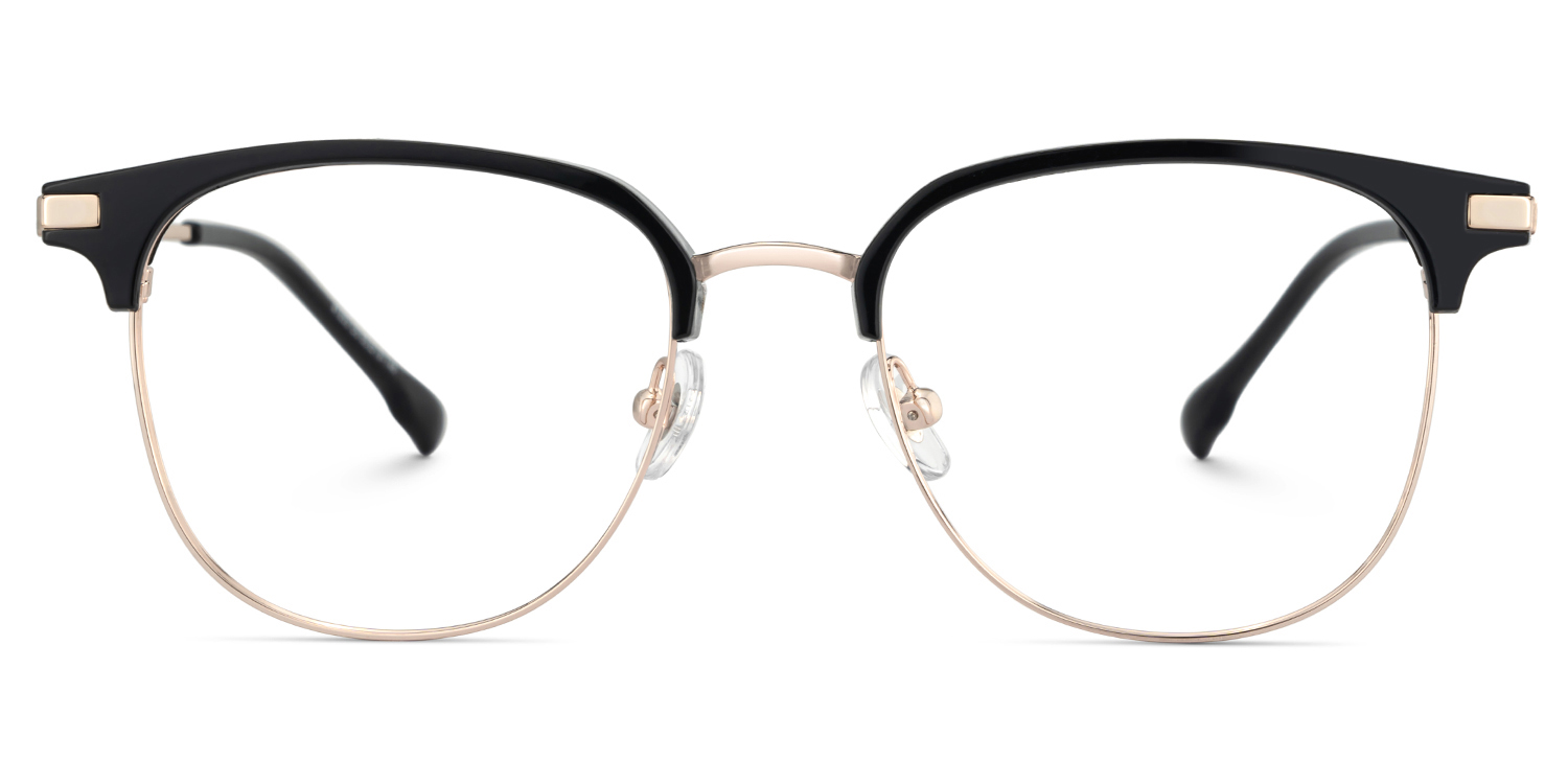 Oversized Browline Glasses With Black and Matte Gold Color1