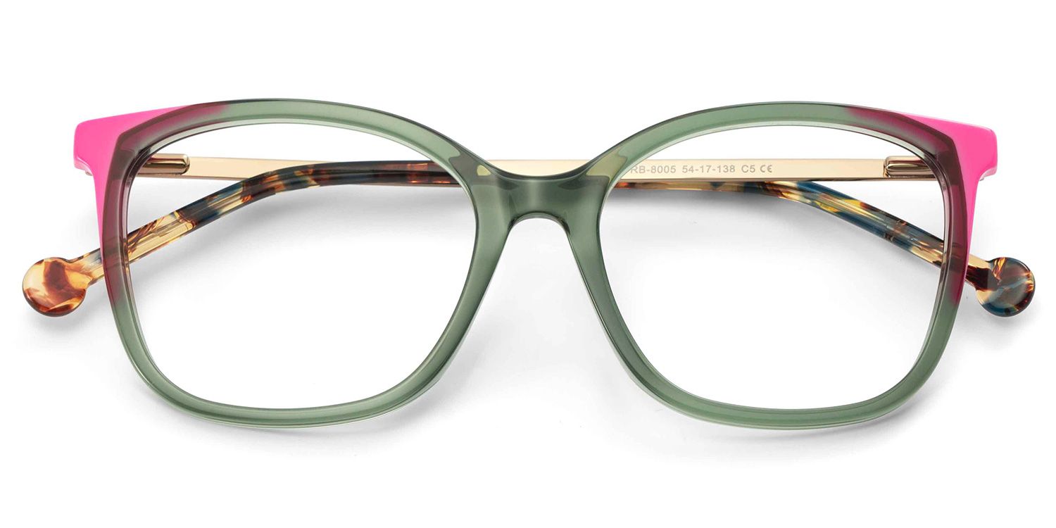 Nico Eyeglasses in Square Green Pink Frame | ZEELOOL UK2