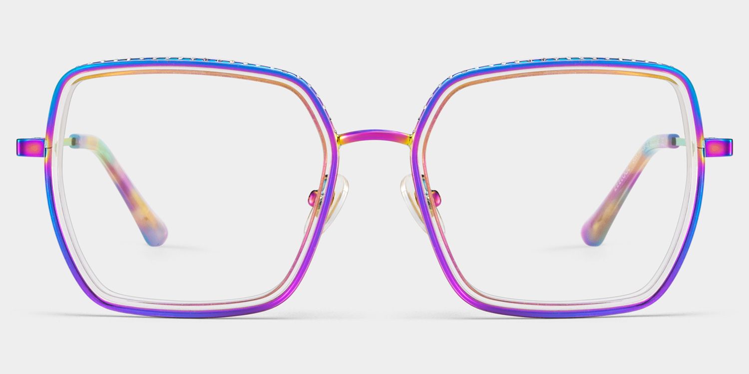Square Iridescent Eyeglasses- Fiona Mixed Frame Glasses0