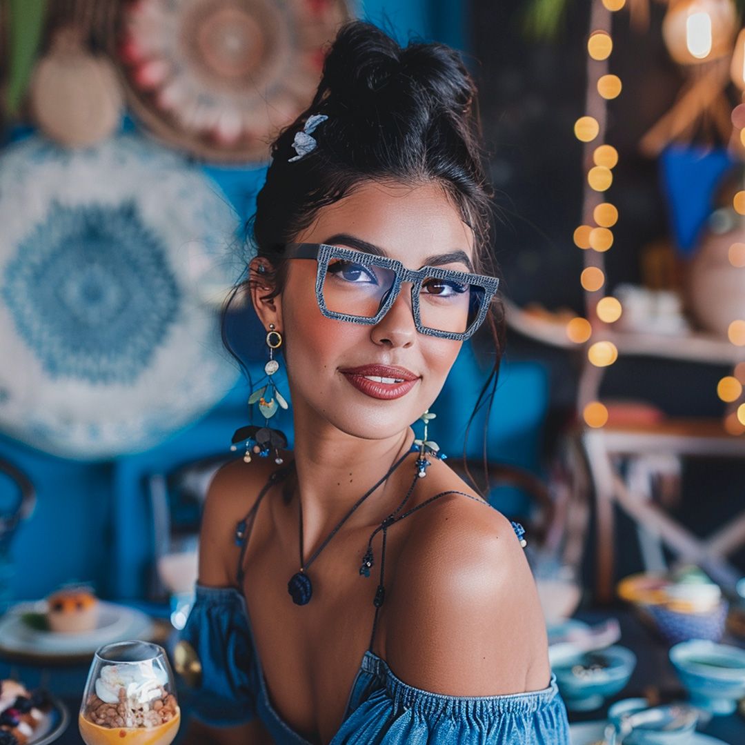 Daniela Denim Taupe Gray Rectangle Eyewear for Sale5