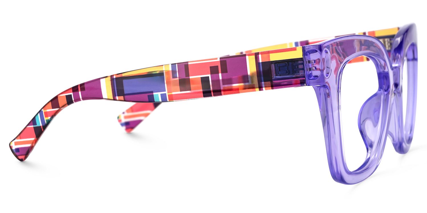 Malcolm Large Clear Purple Glasses with Colorful Plaid Arms | Zeelool2