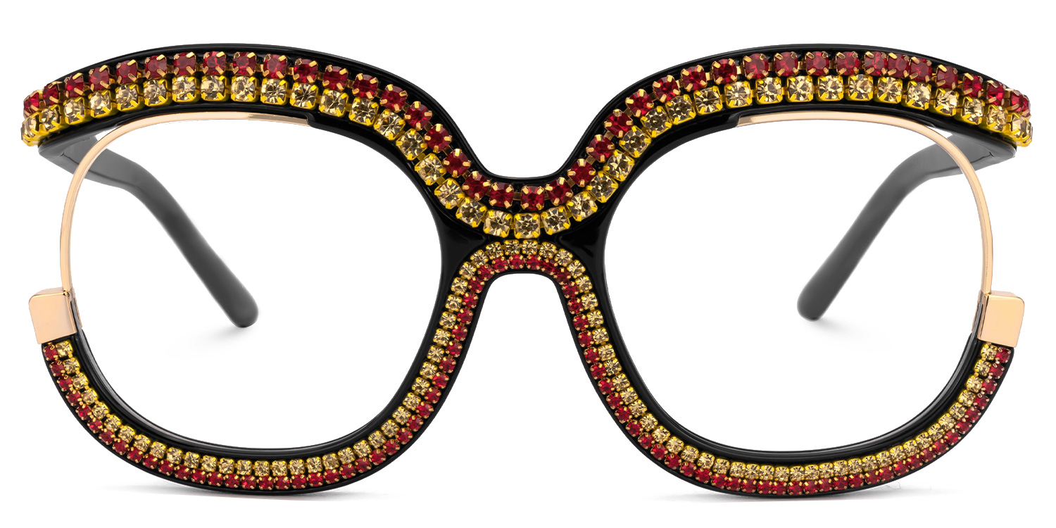 Veasley Square Yellow-Red Rhinestone Glasses0