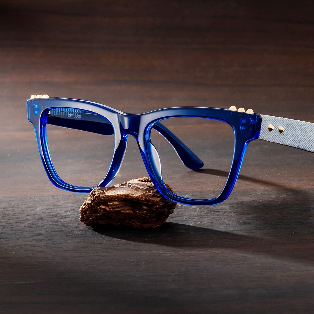 Soren Square Blue Frame Eyeglasses for Woman| ZEELOOL UK0