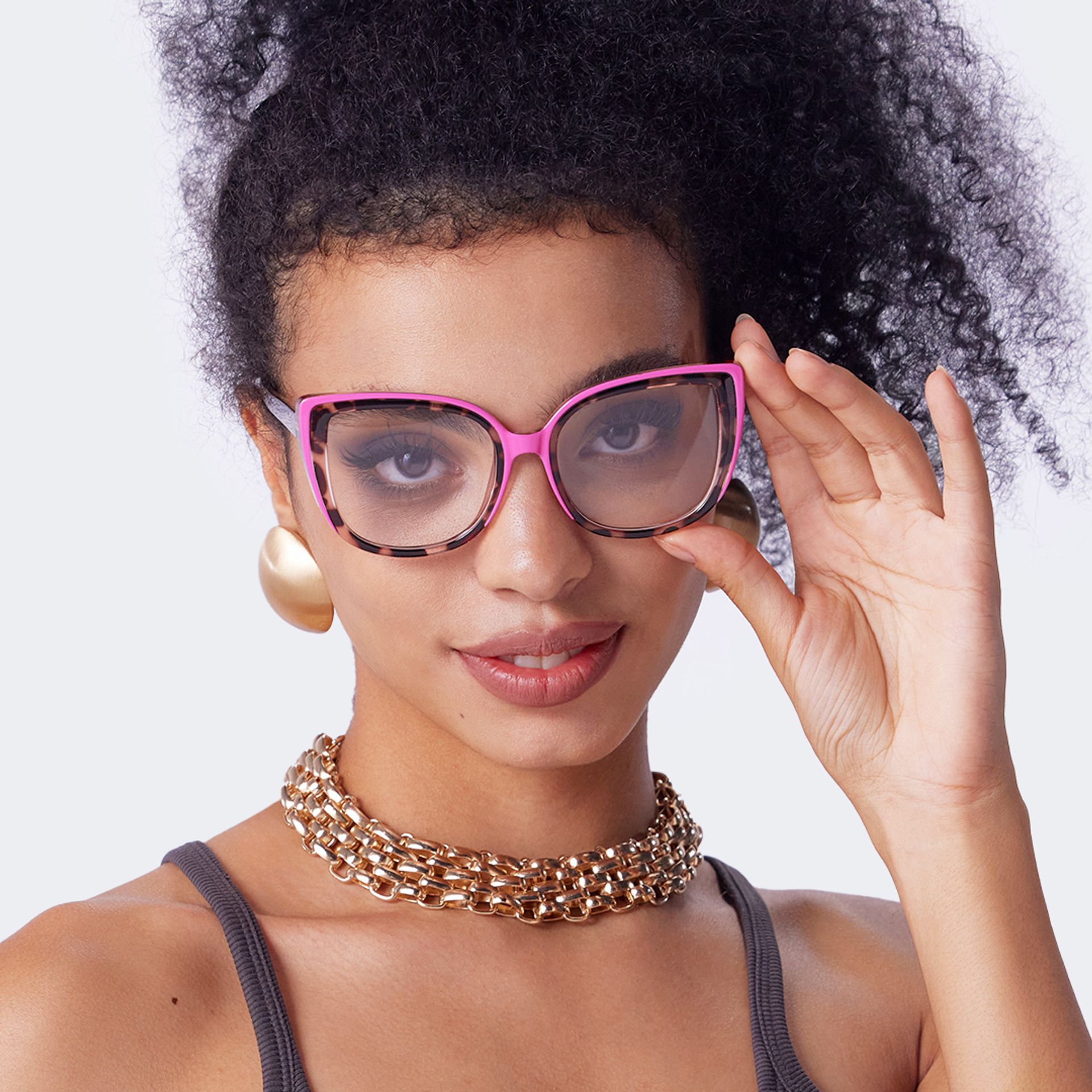 Large Cat Eye Glasses with Pink and Tortoise Frame5