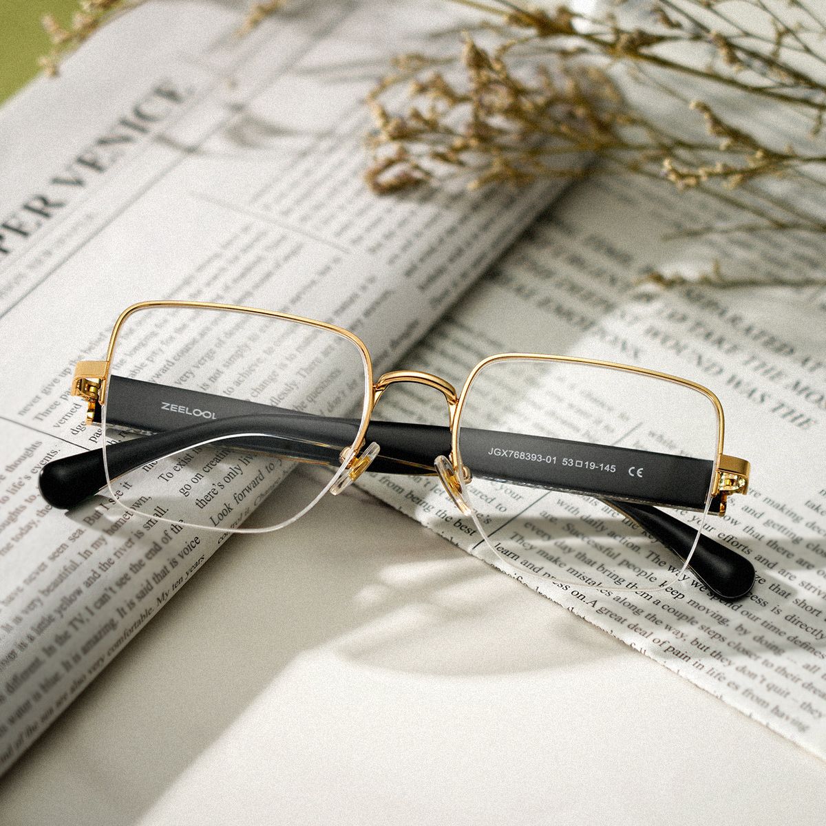 Lauren Gold Frame Glasses with Square Frame Online | ZEELOOL0
