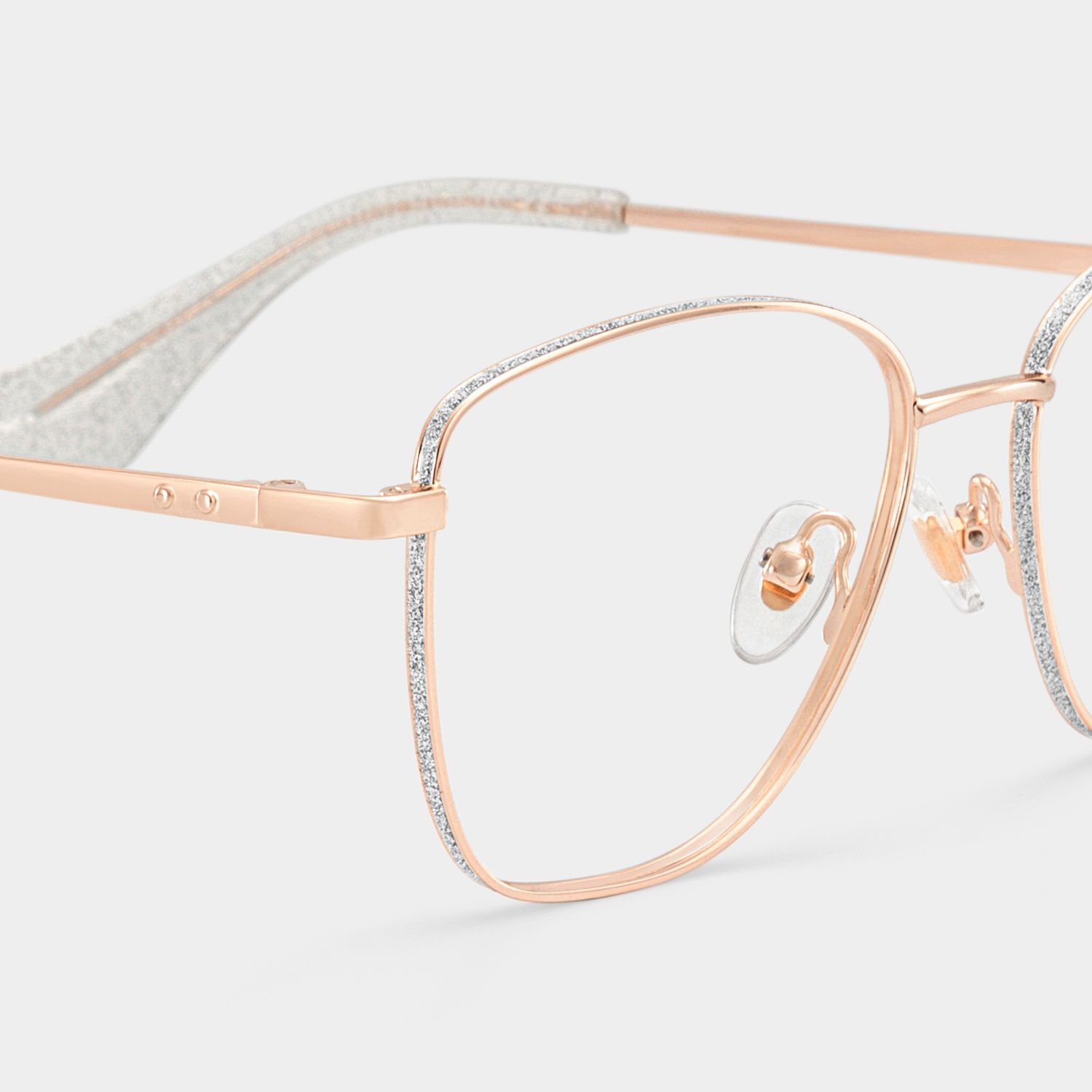Skyler Square Rose Gold Metal Silver Glitter Glasses Frames | ZEELOOL4