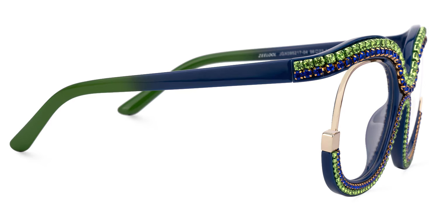 Green & Blue Rhinestone Frame -Veasley Square Glasses2