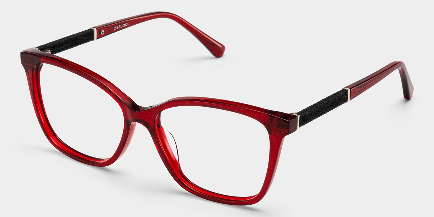 Finnian Red Square Glasses Frames with Black Glitter Fabric | ZEELOOL2