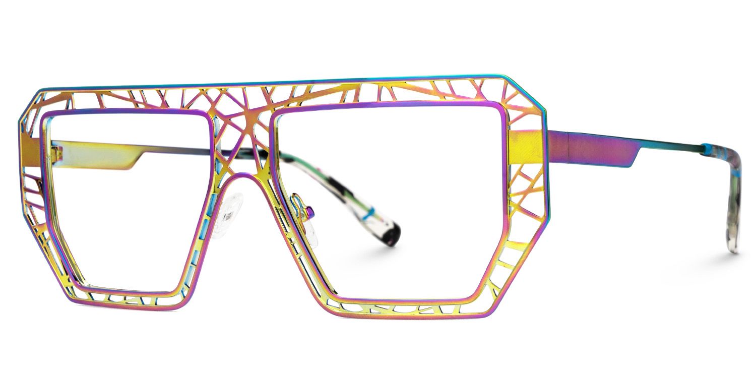 Blake Iridescent Glasses with Geometric Extra Large Frames | ZEELOOL UK1