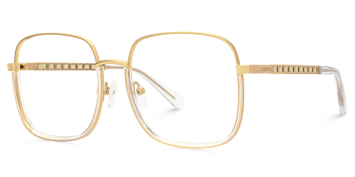 Perfecta Square Clear and Gold Prescription Glasses | ZEELOOL UK1