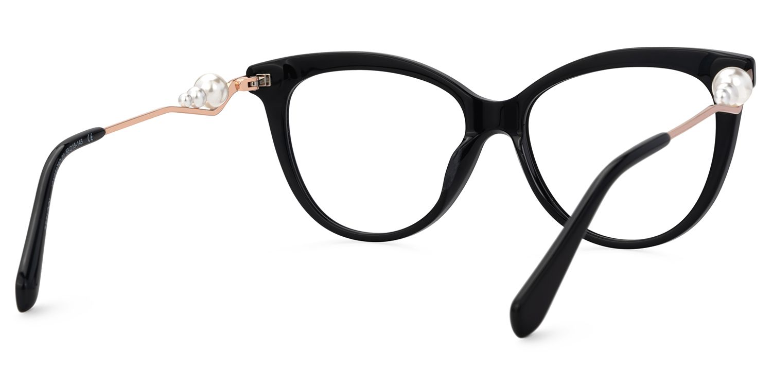 Buy Black Sparkly Cat Eye Glasses With Pearl | ZEELOOL UK5