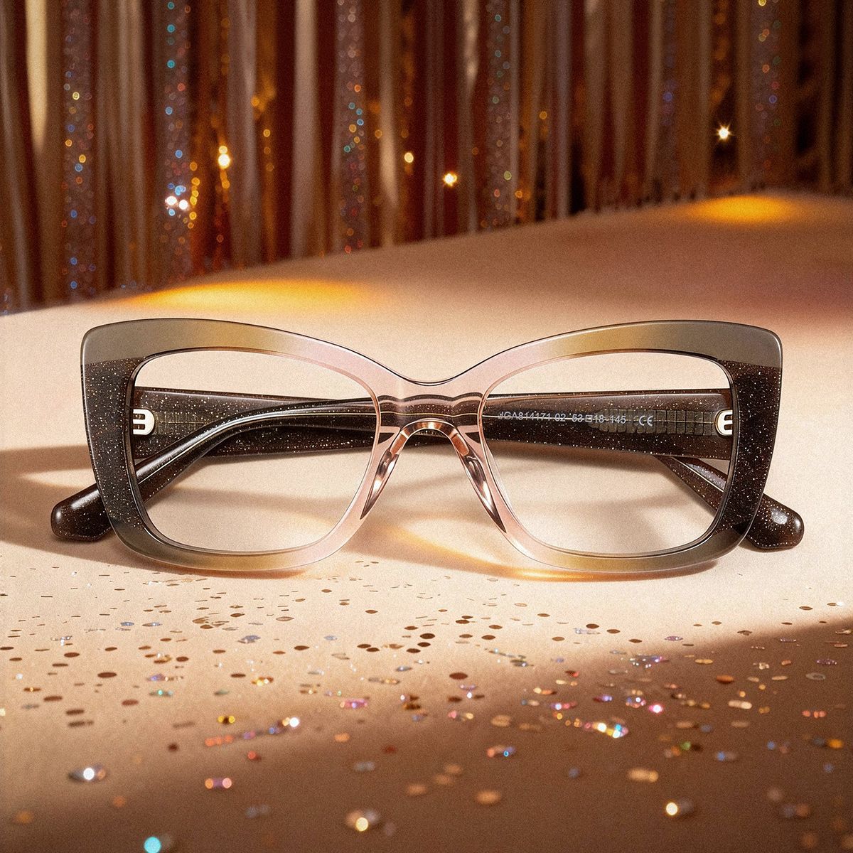 Leona Rectangle Brown Omber Glasses with Glittering Powder | ZEELOOL0