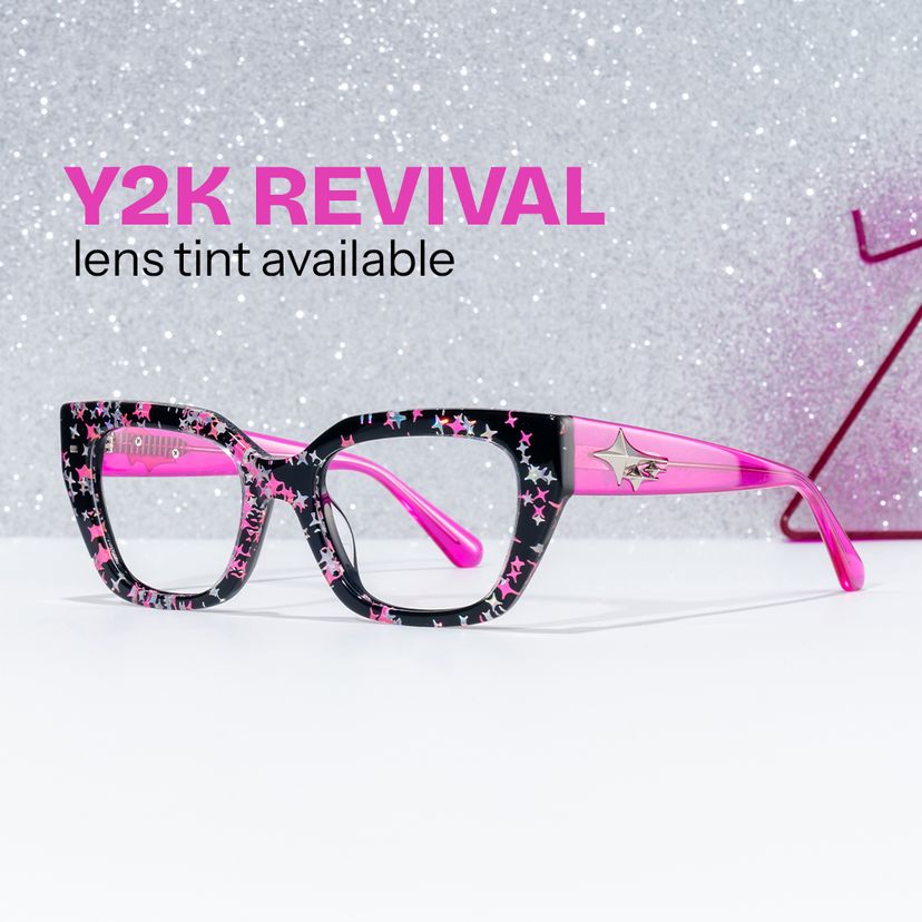 Flare Rectangle Black Pink Glasses