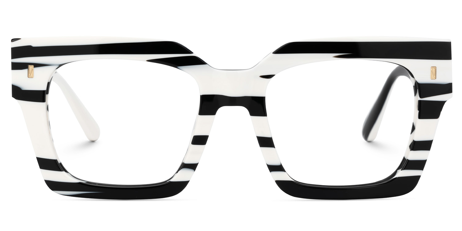 Cummings Square Black-White Striped Glasses