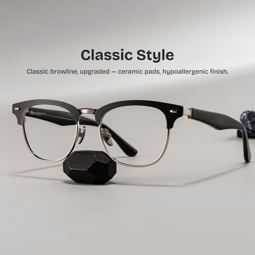 Penelope Silver Browline Glasses for Men | ZEELOOL0