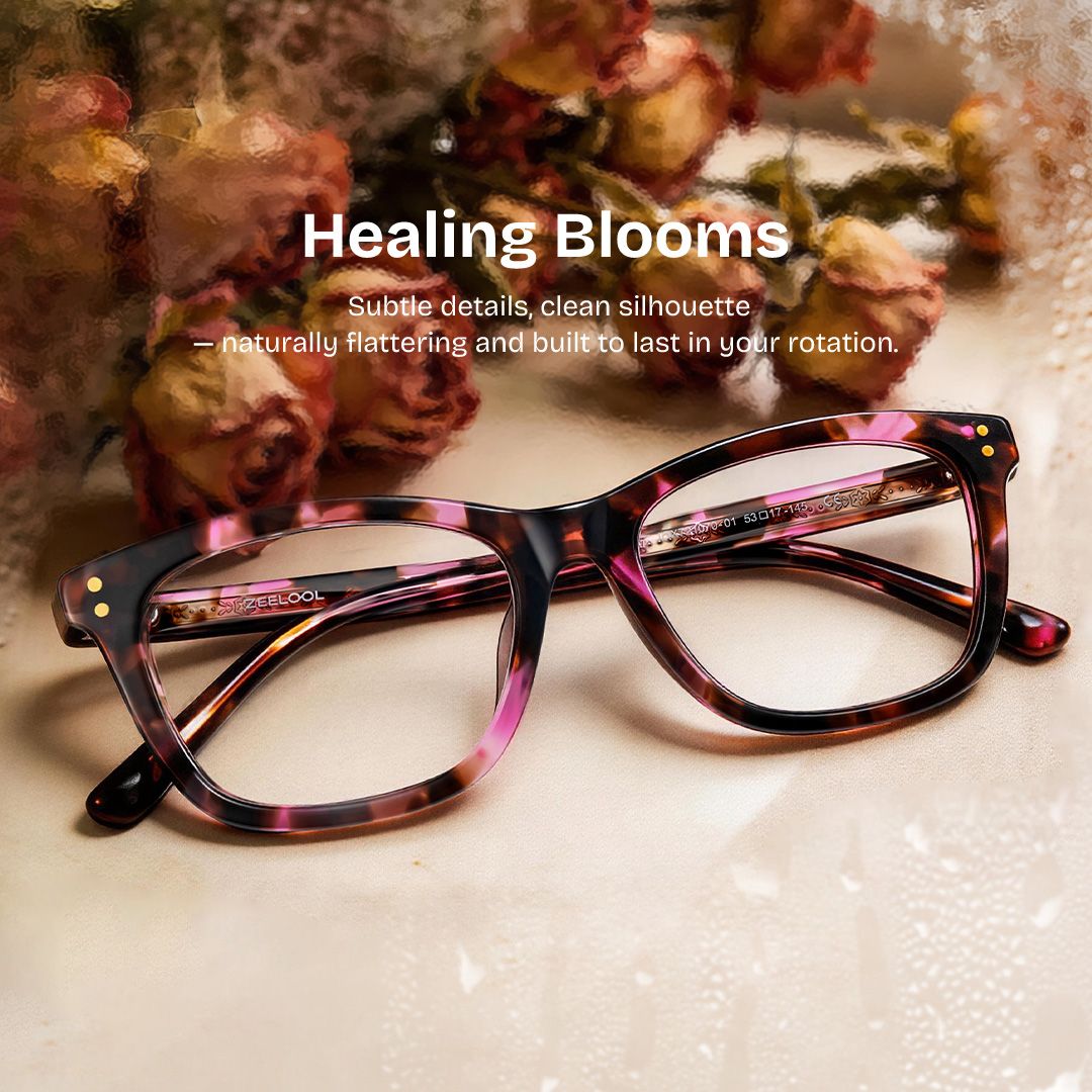 Tyler Pink Tortoise Square Eyeglass Frames with Flowers | ZEELOOL0