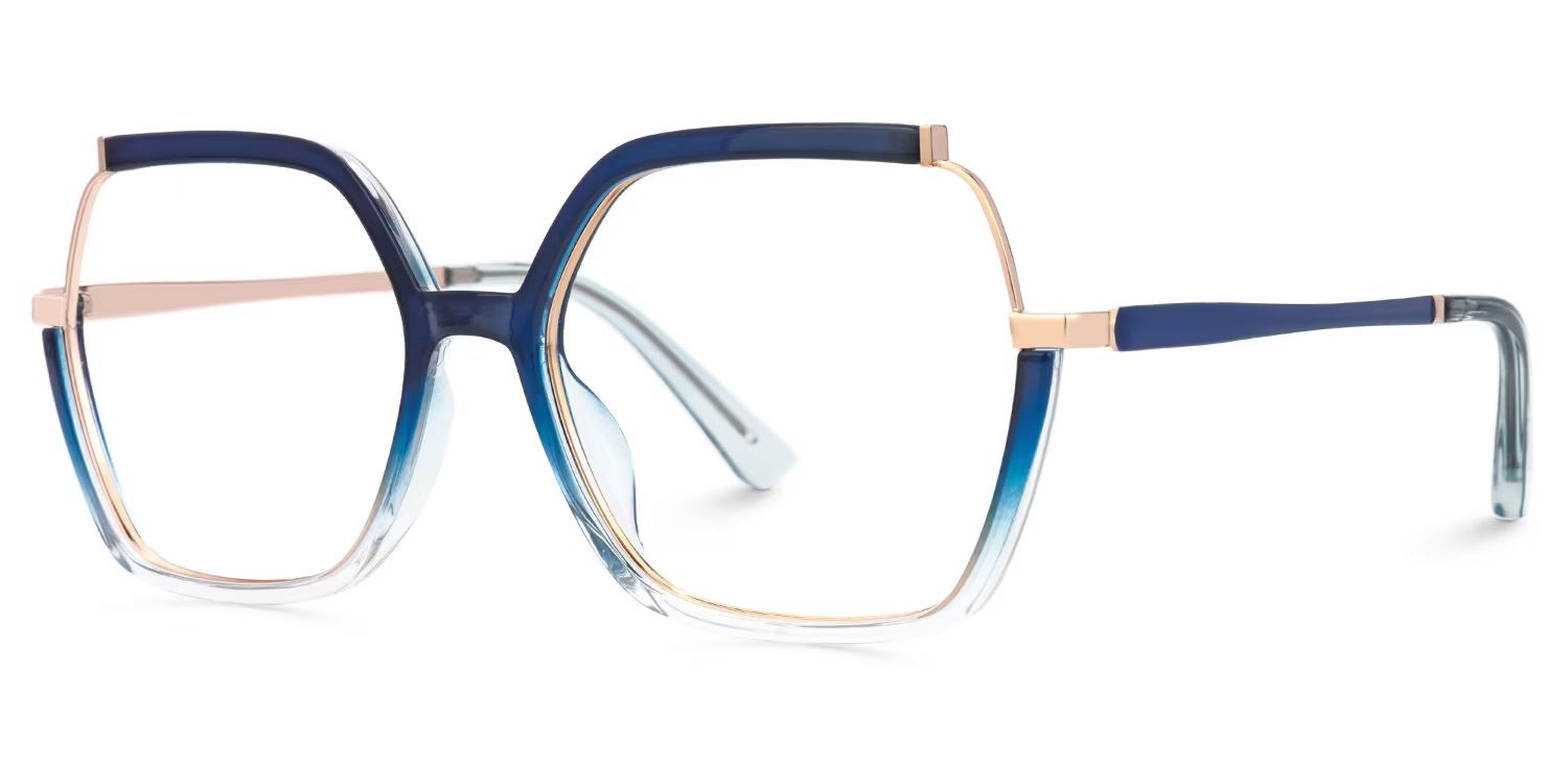 Alexia Mixed-Materials Square Blue Frame Glasses | ZEELOOL UK4