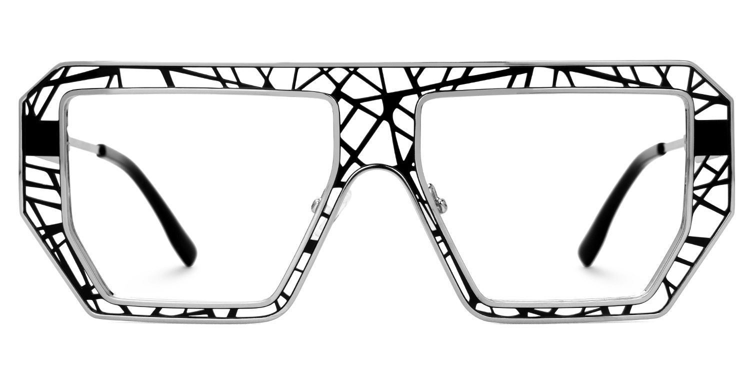 Blake Black-Silver Glasses with Geometric Extra Large Frames | ZEELOOL UK1