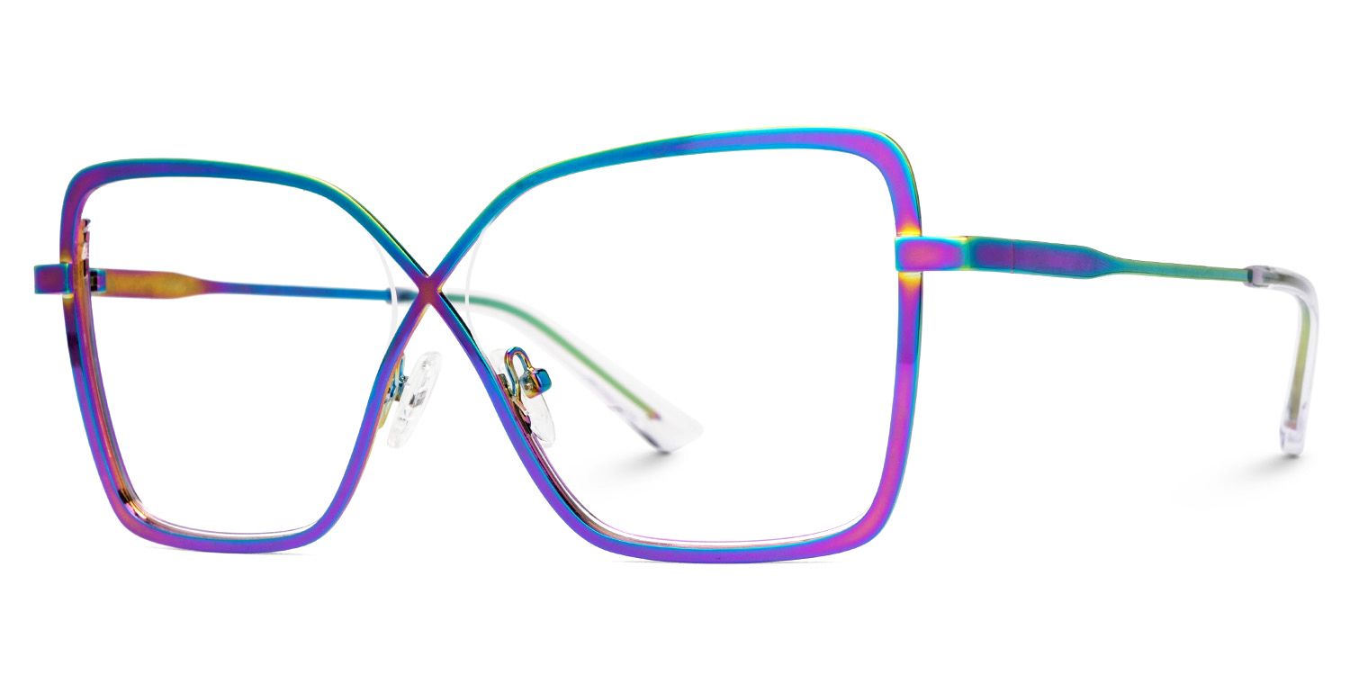 Racquel Iridescent Glasses Frames in Square Semi-Rimless  | ZEELOOL UK1
