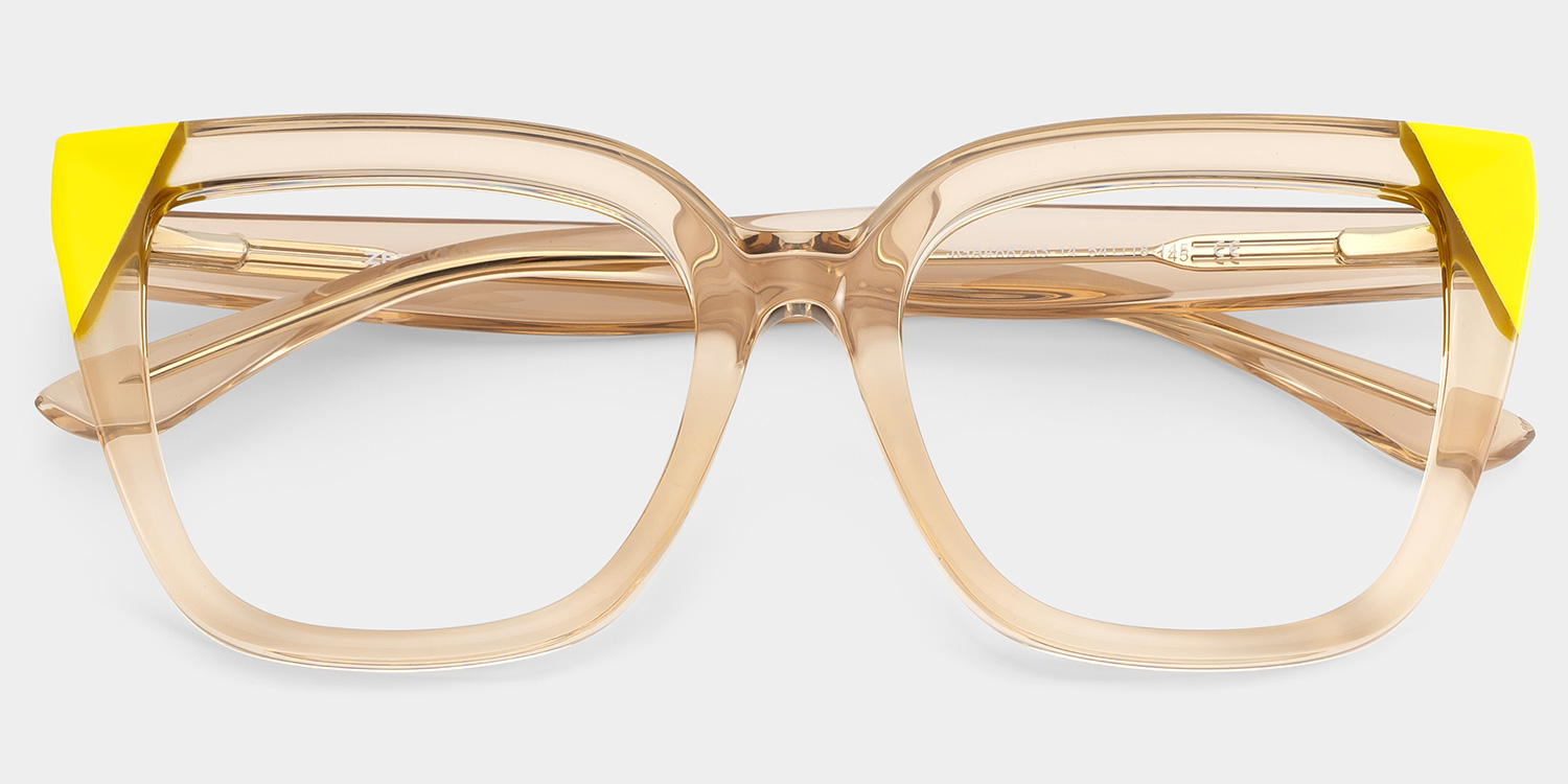 Square Champagne Yellow Eyeglasses- Mirta Acetate Frame Glasses1