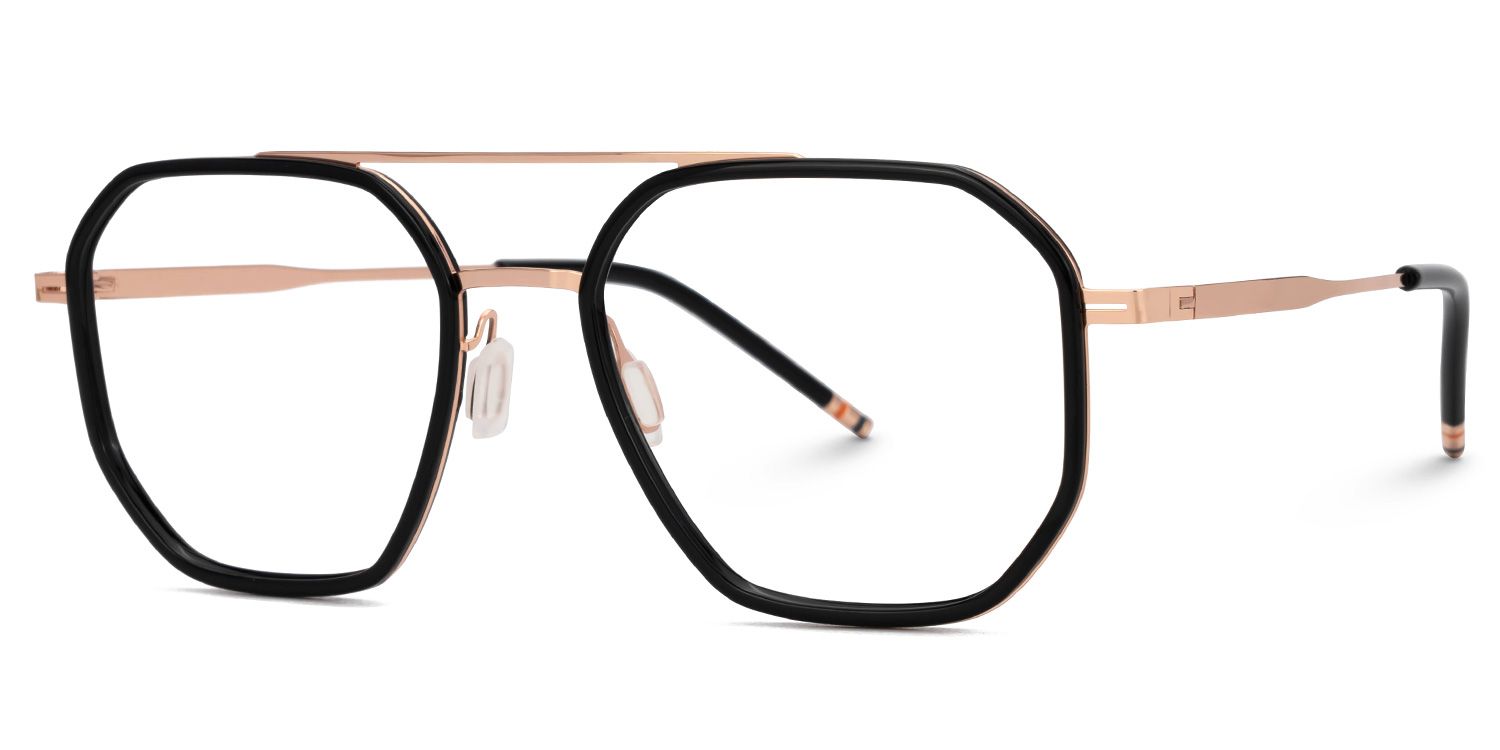 Black Mixed-Materials Aviator Eyeglasses- Bethany1