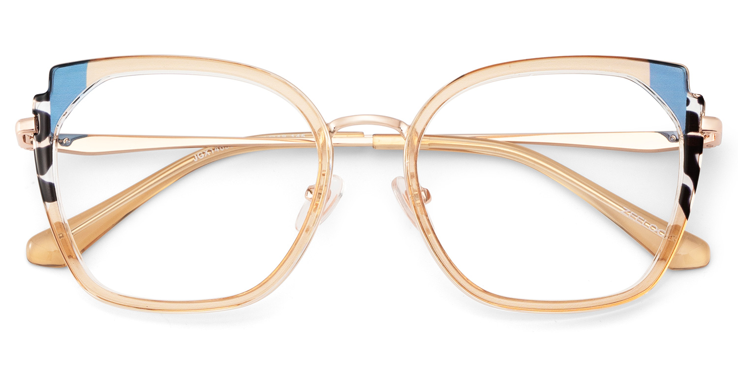 Champagne Metal Frame Glasses With Wide Size For Women2