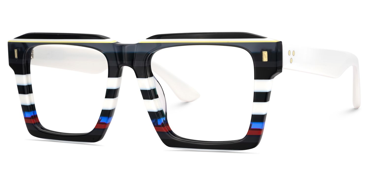 Big Square Eyeglasses Frames With Black and White Stripes3