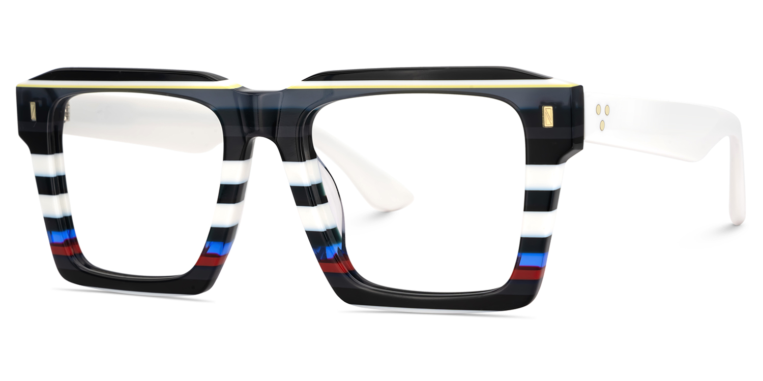 Big Square Eyeglasses Frames With Black and White Stripes3