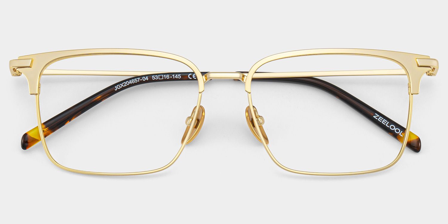 Maxwell Gold Browline Glasses with Titanium Frames for Bussiness | ZEELOOL UK1
