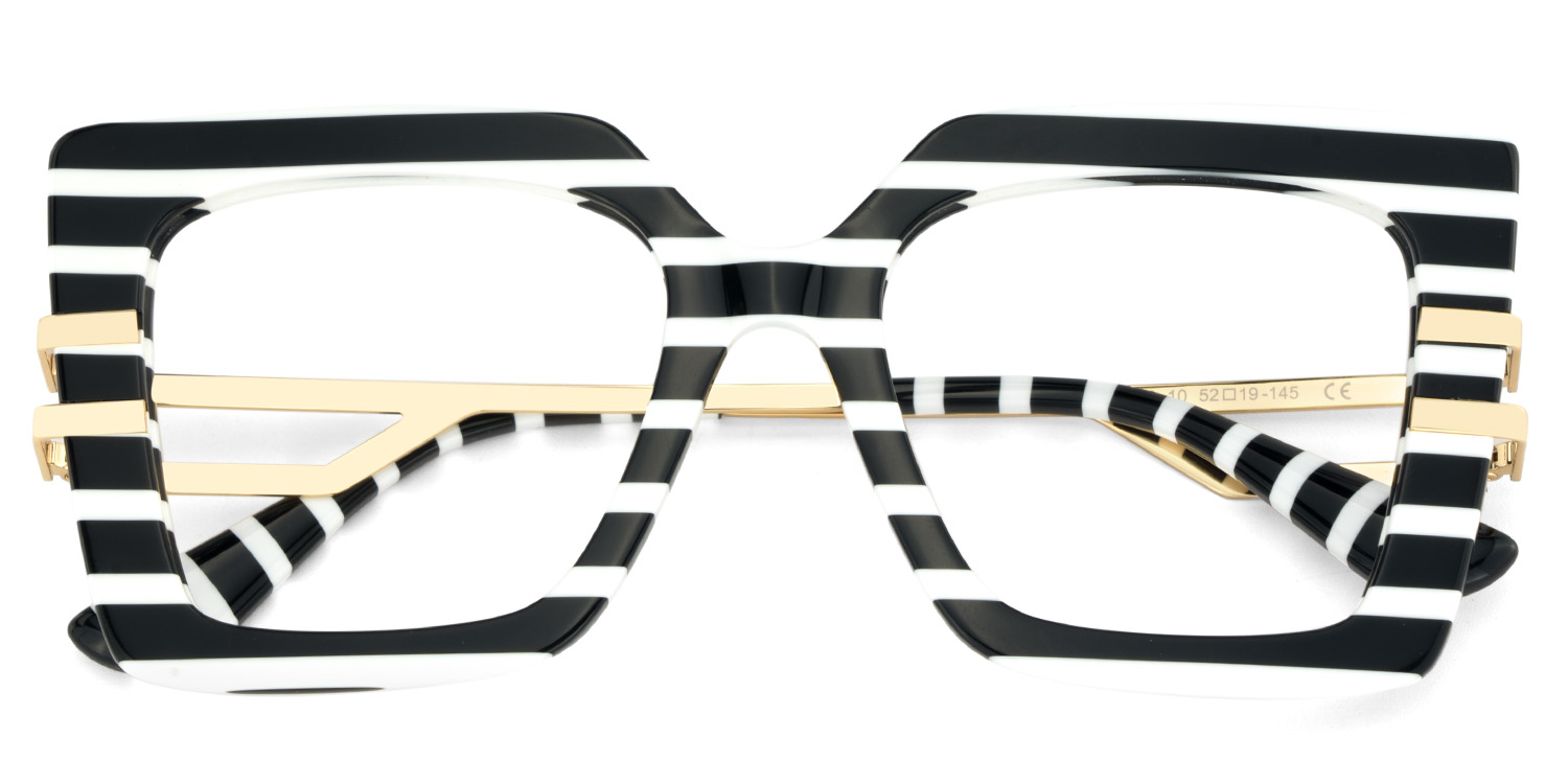 Square Frame Fashion Glasses With Black-White Strips1
