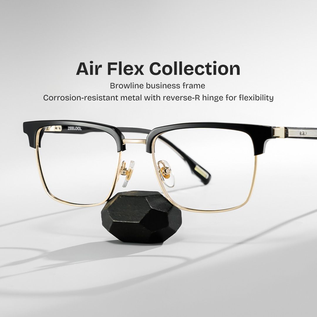 Audrey Black Eyeglasses with Gold Trim in Browline Shape | ZEELOOL UK0
