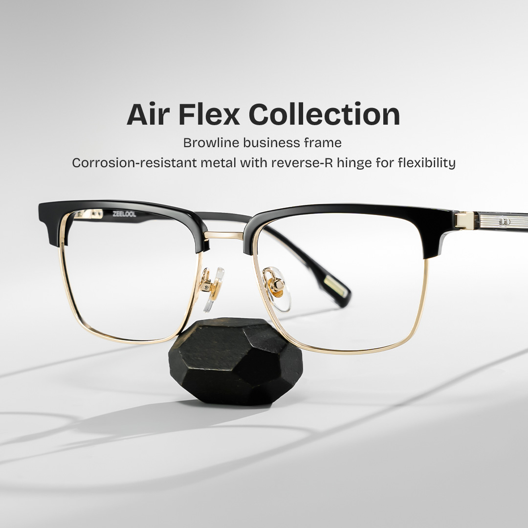 Audrey Black Eyeglasses with Gold Trim in Browline Shape | ZEELOOL UK0