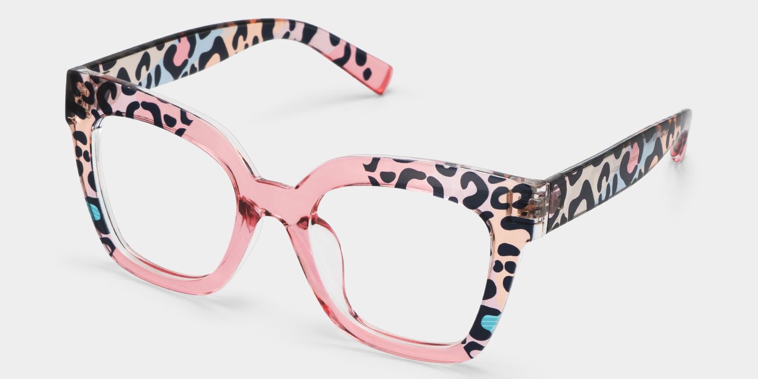 Malcolm Pink Leopard Print Square Frame Glasses for Women2
