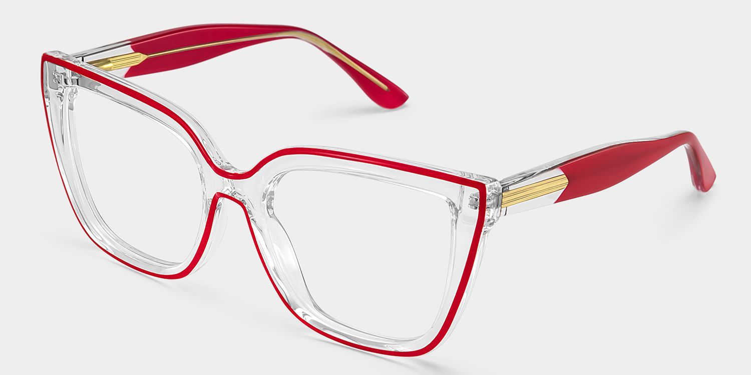 Mirta Square Glasses with Clear Frame and Red Edge2