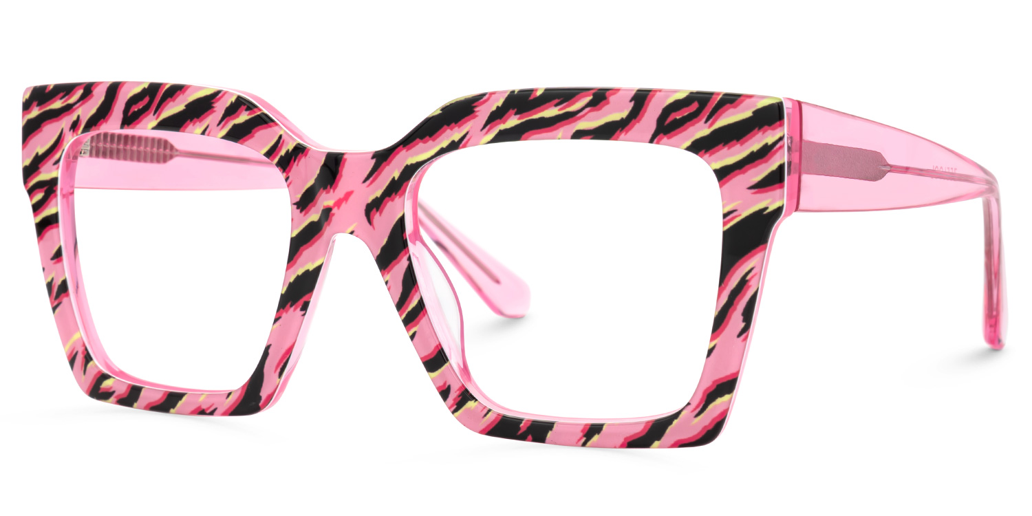 Morreen Oversized Thick Frame Glasses With Pink Zebra | ZEELOOL UK1