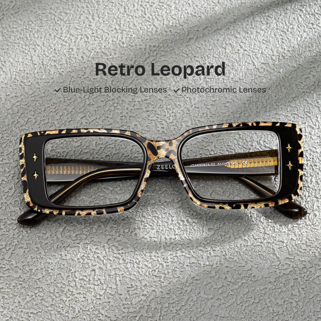 Women's Rectangle Eyeglasses Frames With Leopard Color0