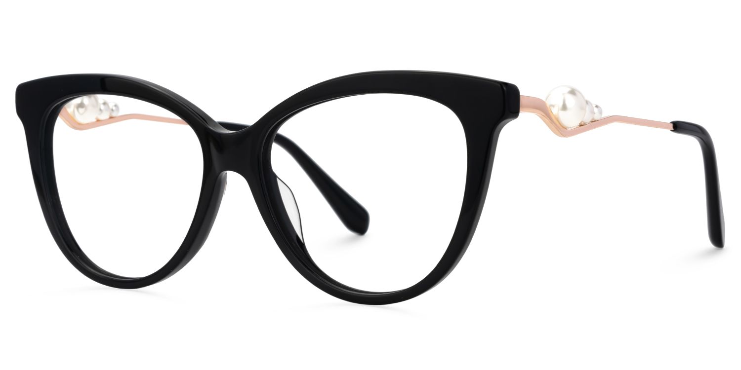 Buy Black Sparkly Cat Eye Glasses With Pearl | ZEELOOL UK3
