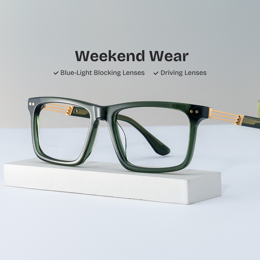 Emerson Eyeglasses in Rectangle Green Frame | ZEELOOL UK0