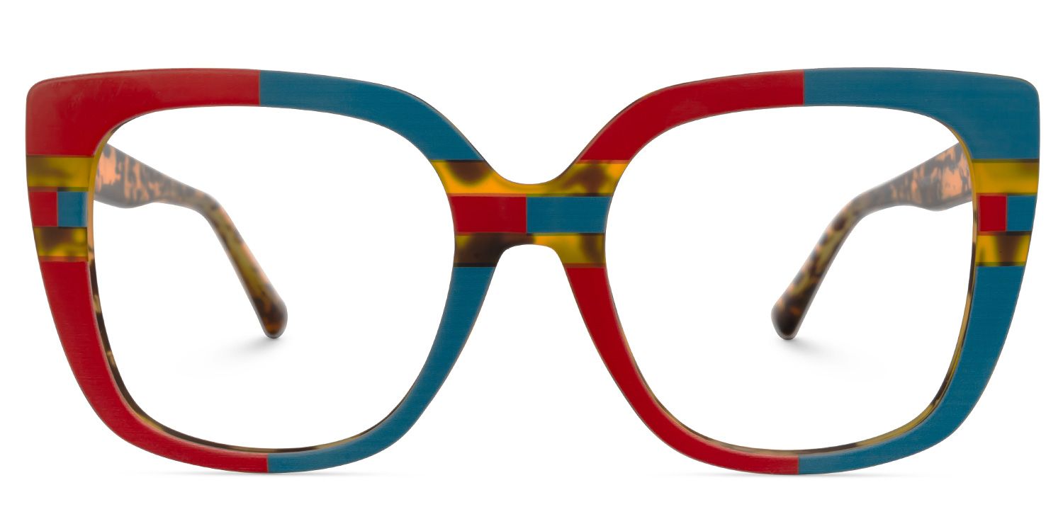 Brenda Square Blue-Red Glasses | ZEELOOL UK0