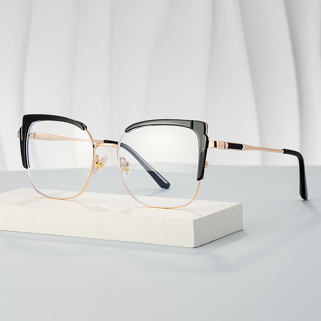 Black Thin Frame Glasses With Metal Material0