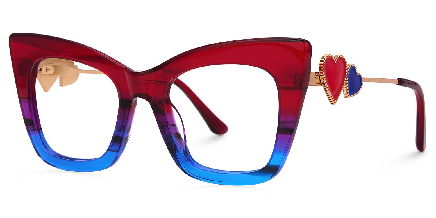 Cagle Designer Eyeglasses in Cateye Red-Blue Frame1