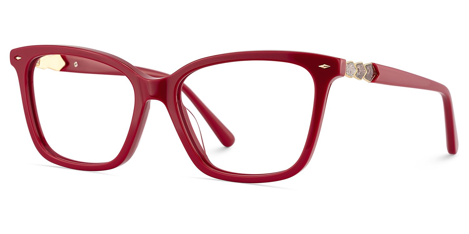 Theo Acetate Red Frame Glasses with Square Shape | ZEELOOL UK3
