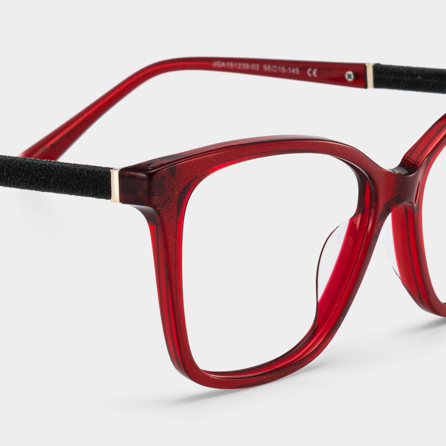 Finnian Red Square Glasses Frames with Black Glitter Fabric | ZEELOOL4