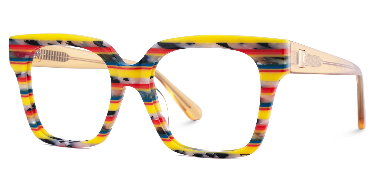 Trendy Square Glasses With Yellow Red Matched3