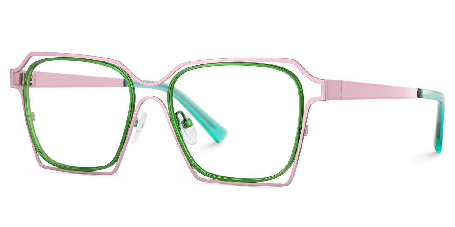 Foday Geometric Pink Green Glasses2